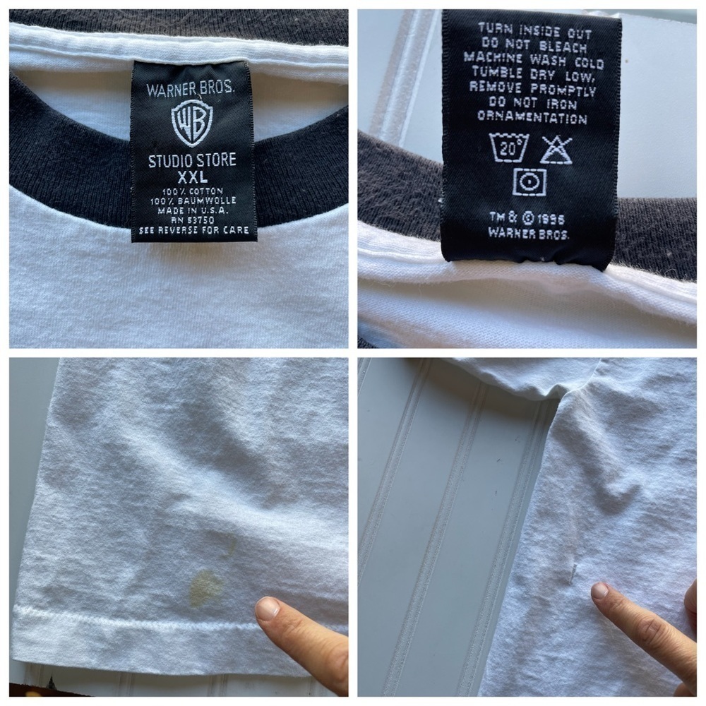Vintage Warner Bros Daffy Duck shirt Ringer White 2XL Studio Store 1995 graphic - Picture 6 of 10